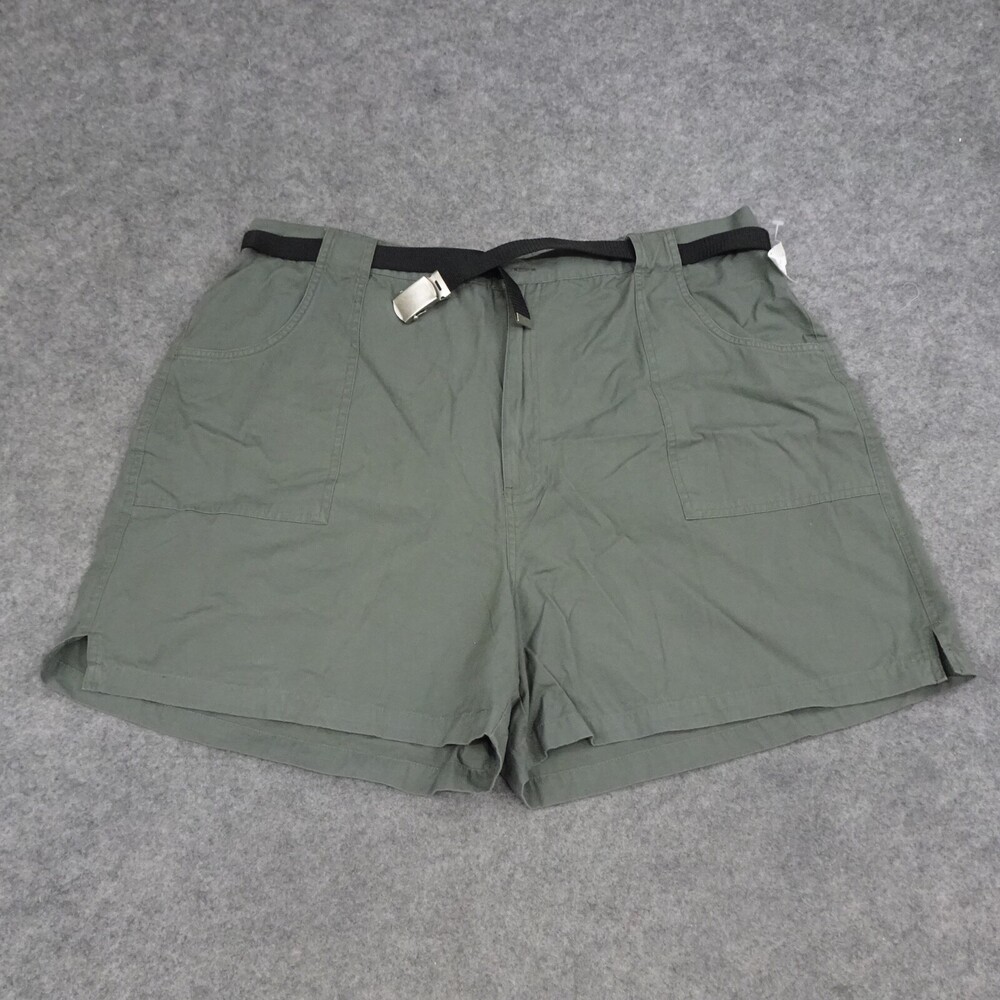 Fashion Bug Shorts Womens 24W Green Belted High Rise Plus Pockets Hot Pants